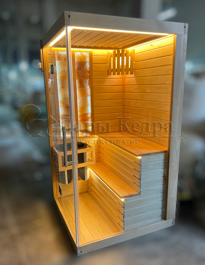 Одноместная прямая финская «Элит» сауна кабина из кедра и липы с электрокаменкой